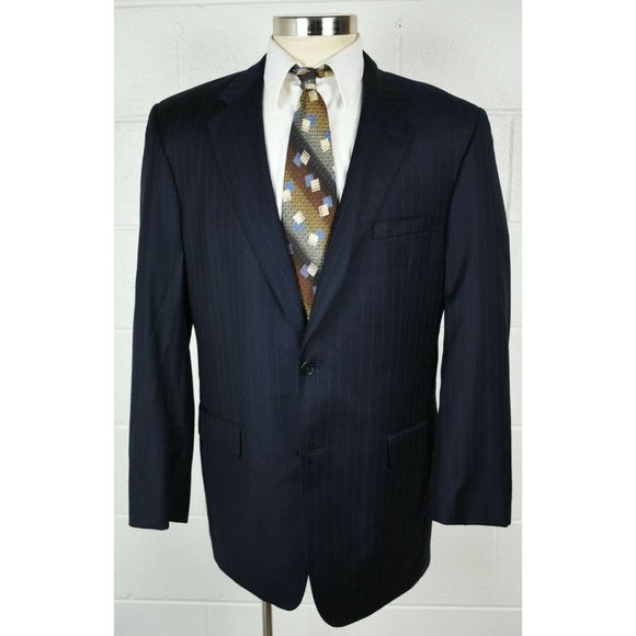 Mens Jos A Bank Signature Gold Sport Coat Jacket Pinstripe Wool 42L - Picture 1 of 9